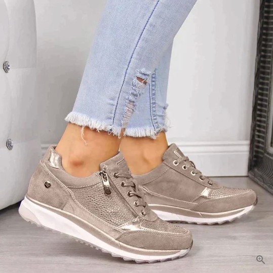 Lace Up Sneakers With Side Zip Casual Fit