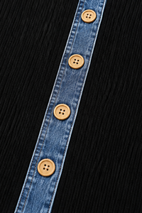 Denim-Look Patchwork Hooded Cardigan - Susan & Anne