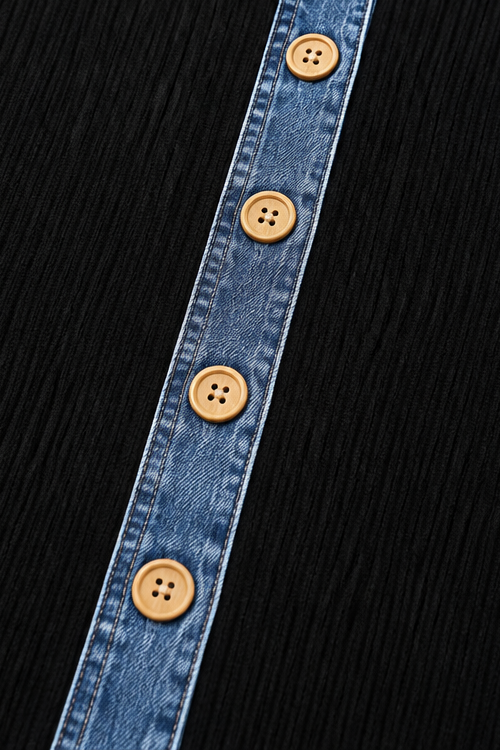 Denim-Look Patchwork Hooded Cardigan - Susan & Anne