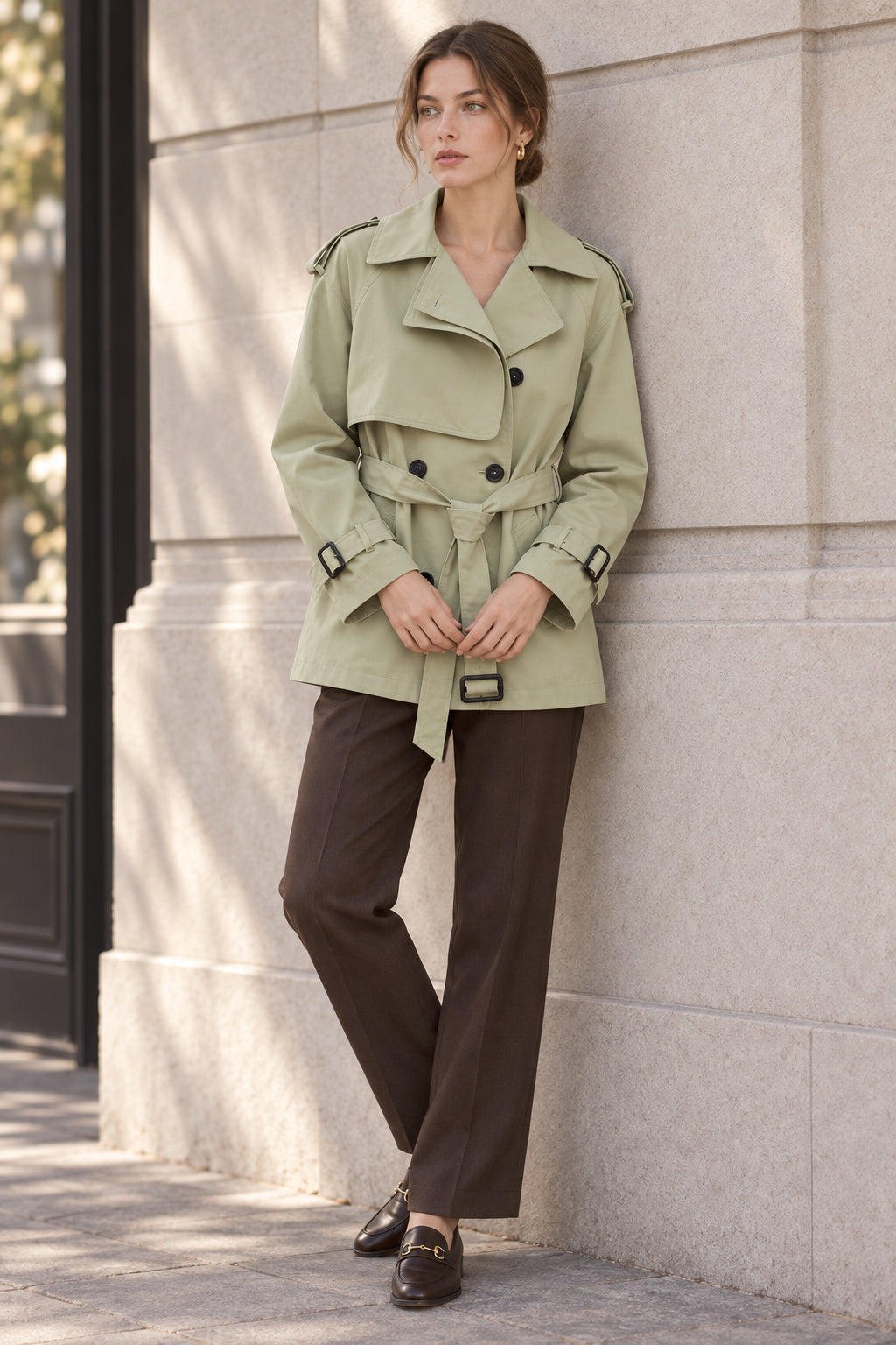 Back view of the temperament windbreaker trench coat