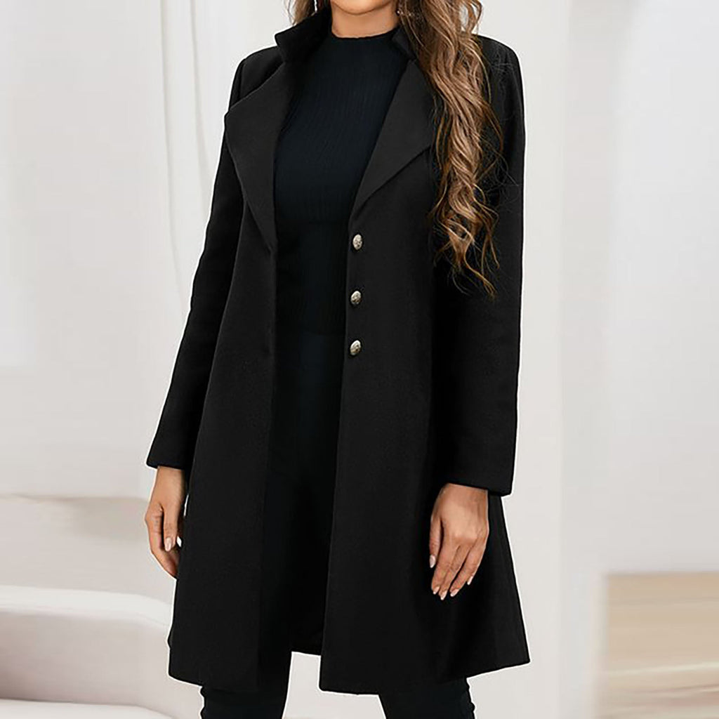 Elegant Wool Coat for Women with Notched Lapel Long Sleeve Button Front Tailored Style - Susan & Anne