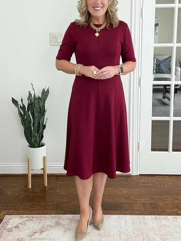 Lorraine - Flared Round-Neck Midi Dress