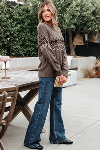 Western Geometric Crew Neck Knitted Sweater