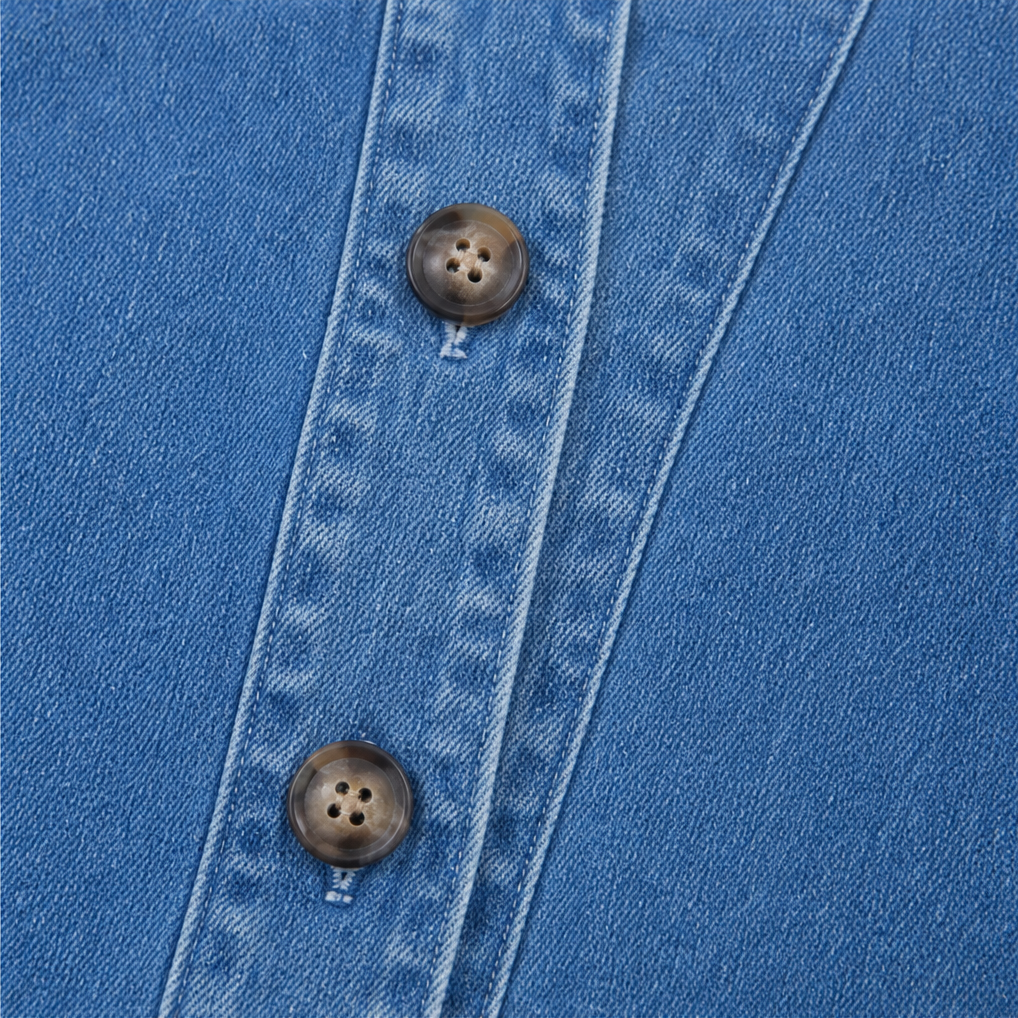Collarless Soft-Denim-Look Button-Down Cardigan - Susan & Anne