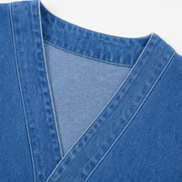 Collarless Soft-Denim-Look Button-Down Cardigan - Susan & Anne