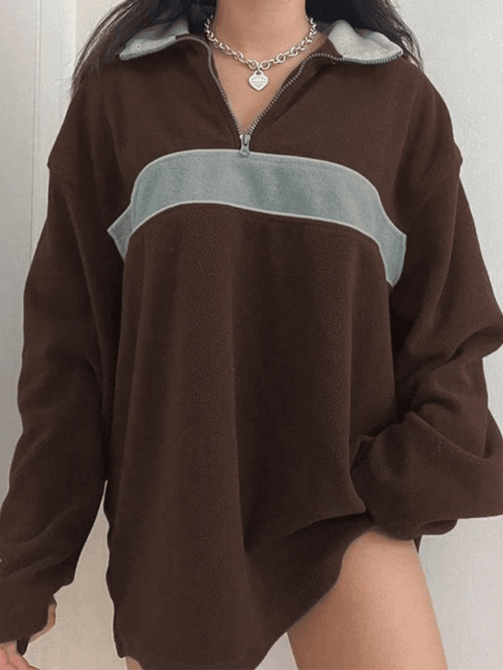 Fleece Patchwork Half Zip Sweatshirt - view 1