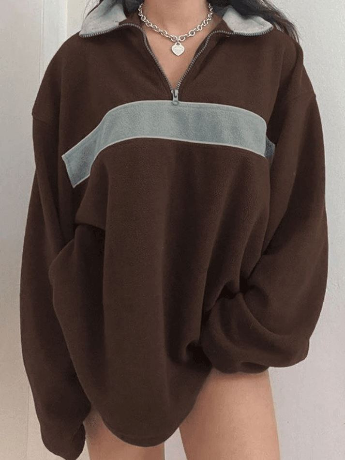 Fleece Patchwork Half Zip Sweatshirt - view 2