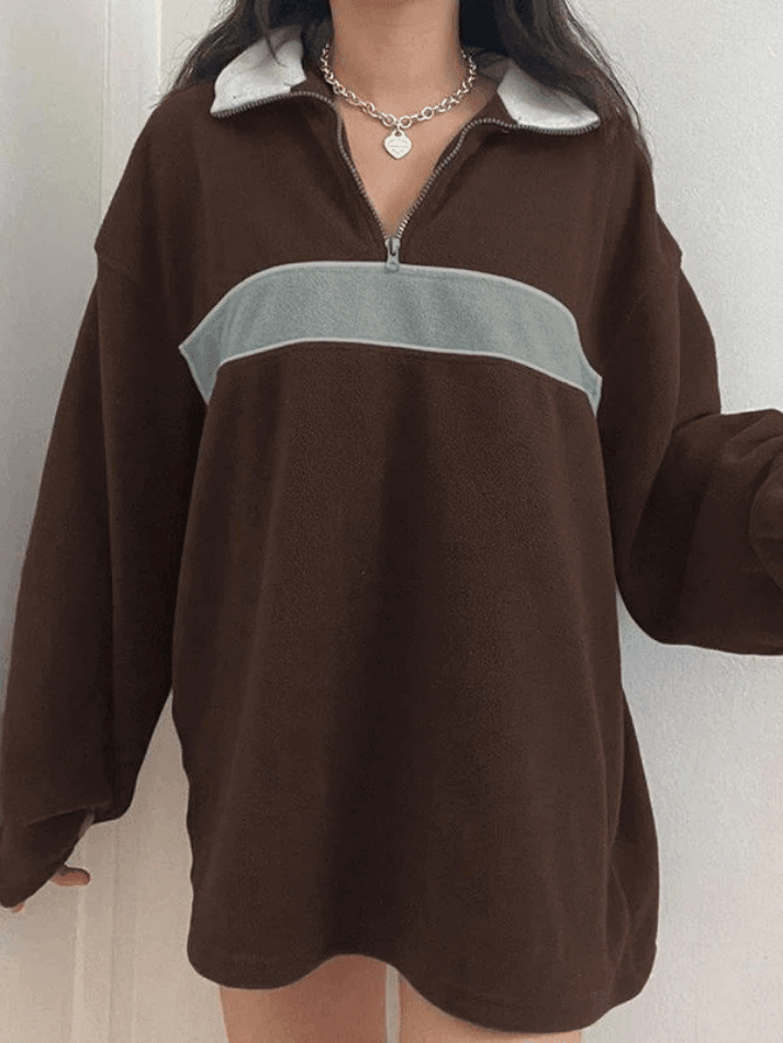 Fleece Patchwork Half Zip Sweatshirt - view 3