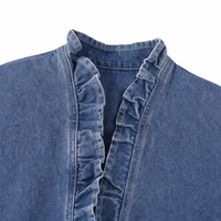 Open Front Ruffle Trim Denim-look Jacket for Women - Susan & Anne
