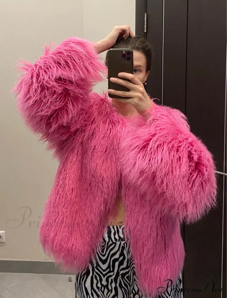 Back view of the fur elegant fringe coat