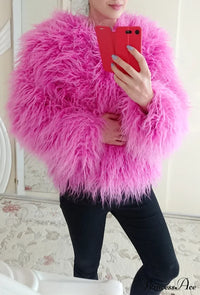 Front view of the fur elegant fringe coat