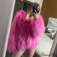 Front view of the fur elegant fringe coat