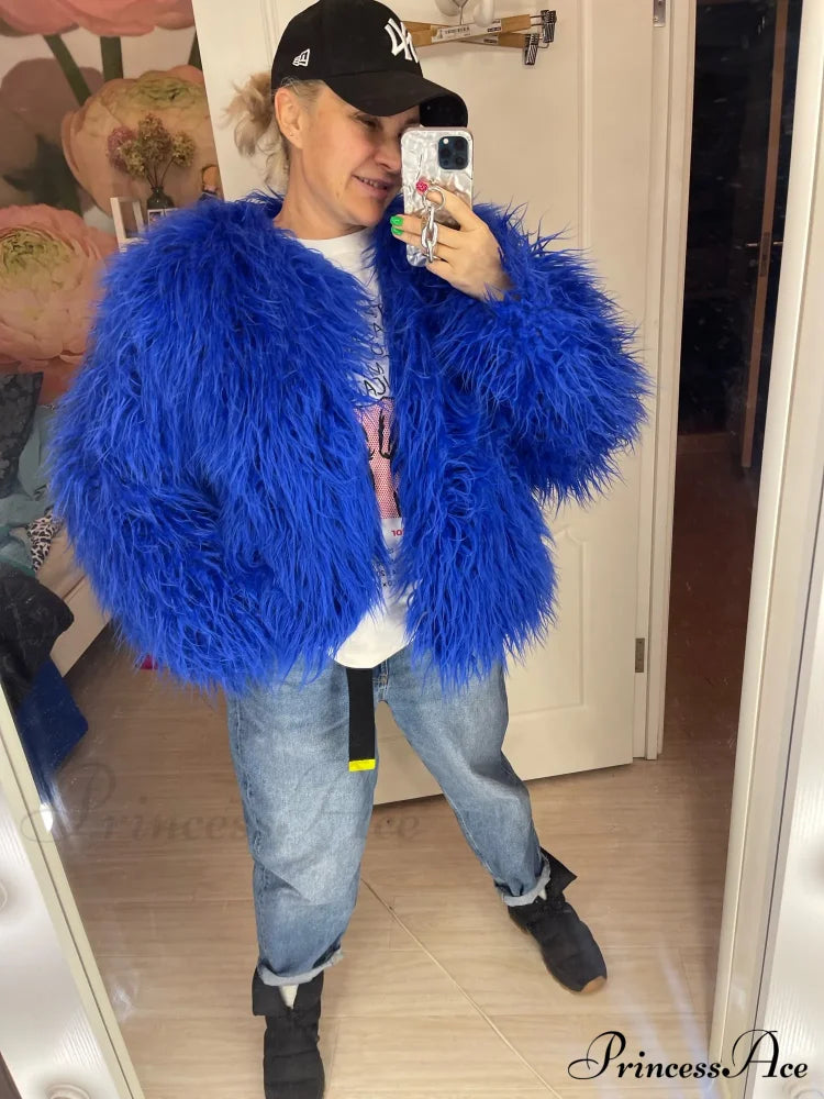 Close-up of the fur elegant fringe coat