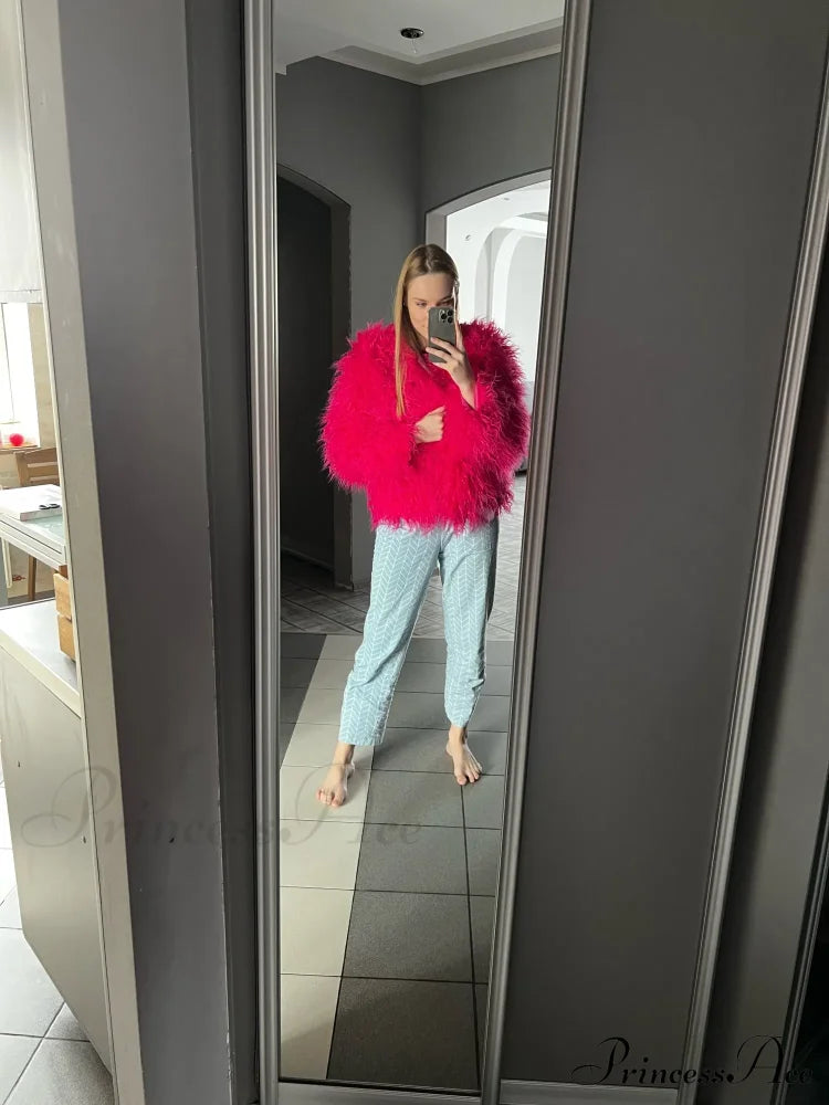 Front view of the fur elegant fringe coat