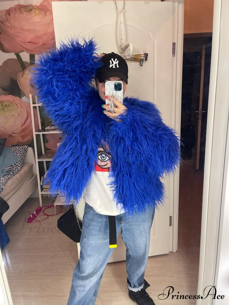 Back view of the fur elegant fringe coat