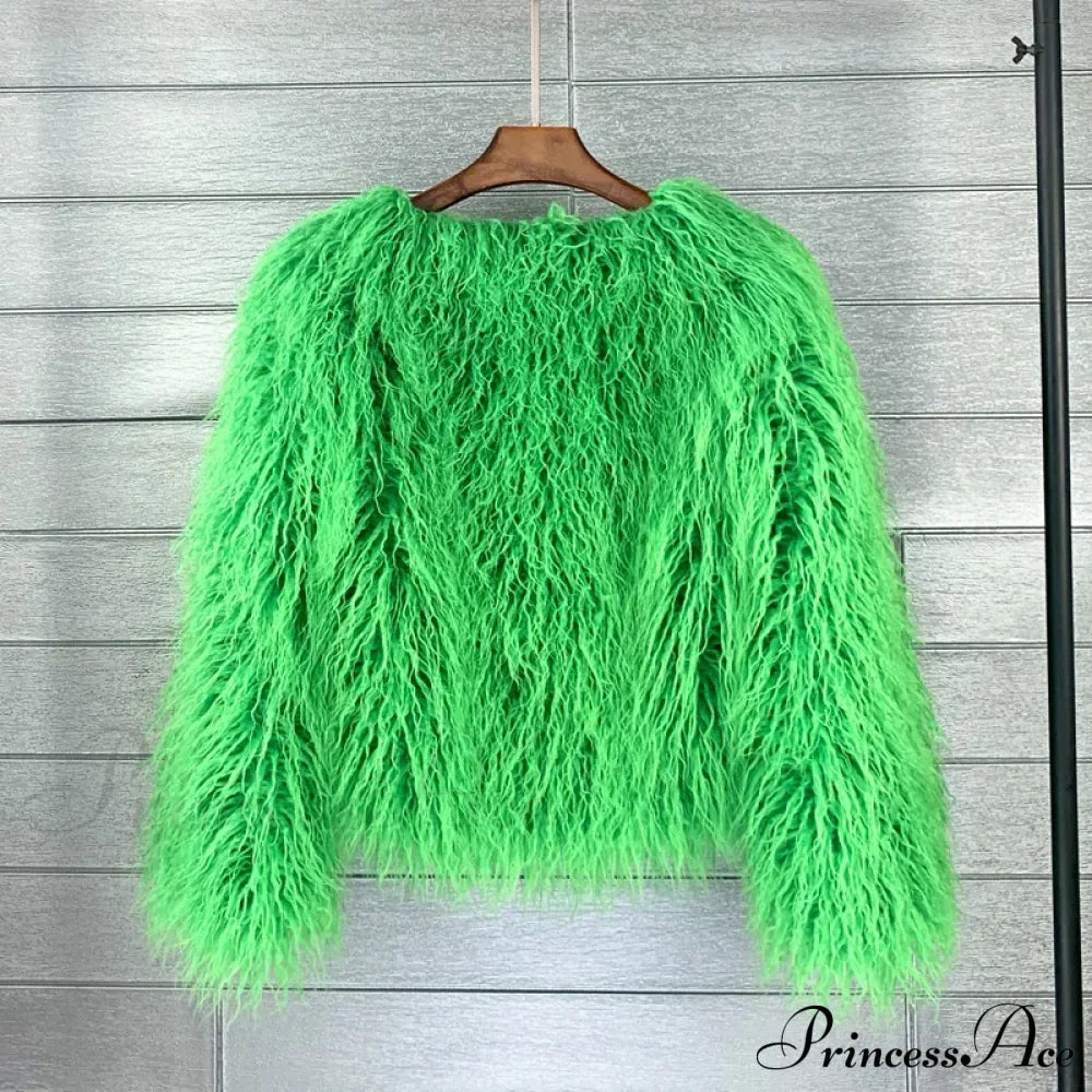 Detail of the fur elegant fringe coat