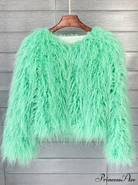 Front view of the fur elegant fringe coat