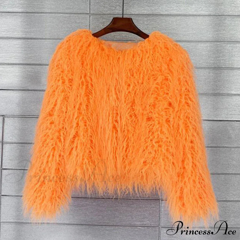 Back view of the fur elegant fringe coat