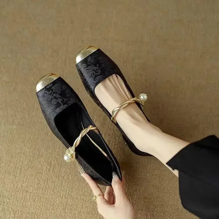Celestine - Pearl Strap Mary Jane Shoes Glitter Block Heel