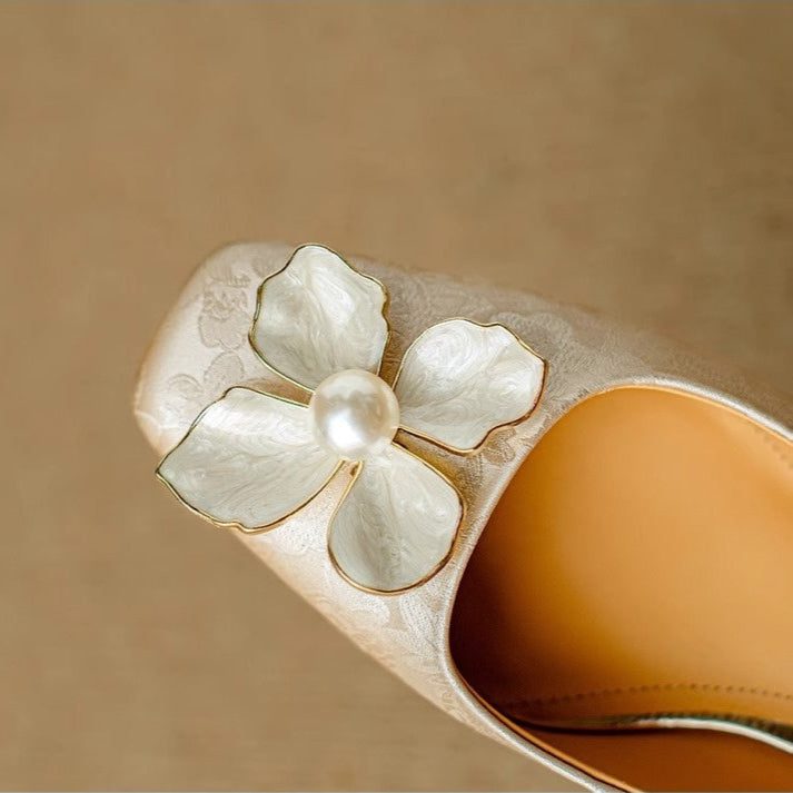 Isabeau - Floral Mary Jane Pumps Block Heel Jacquard Strap