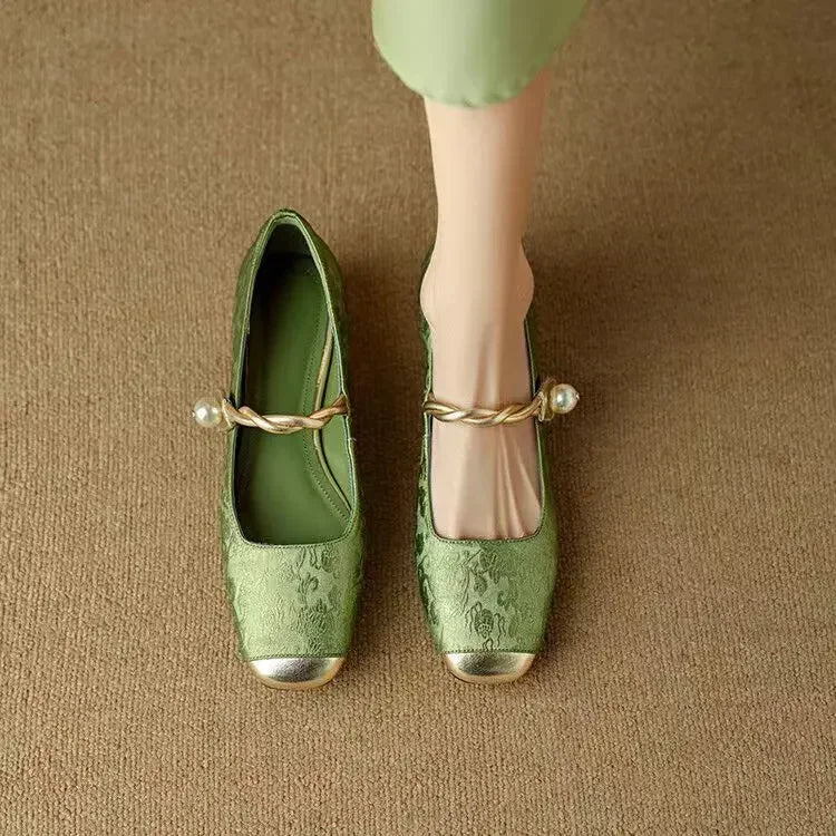 Celestine - Pearl Strap Mary Jane Shoes Glitter Block Heel
