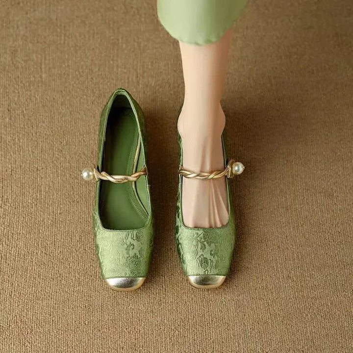 Celestine - Pearl Strap Mary Jane Shoes Glitter Block Heel