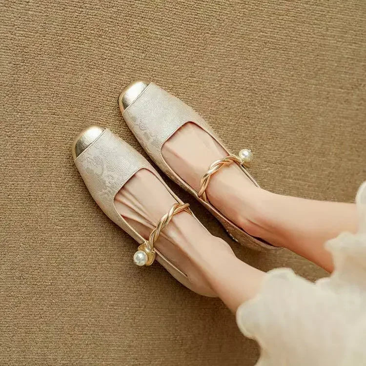 Celestine - Pearl Strap Mary Jane Shoes Glitter Block Heel