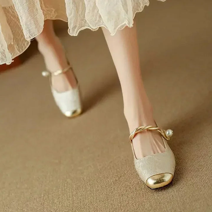 Celestine - Pearl Strap Mary Jane Shoes Glitter Block Heel