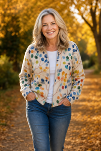 Botanical Print Zip-Up Bomber Cardigan - Susan & Anne