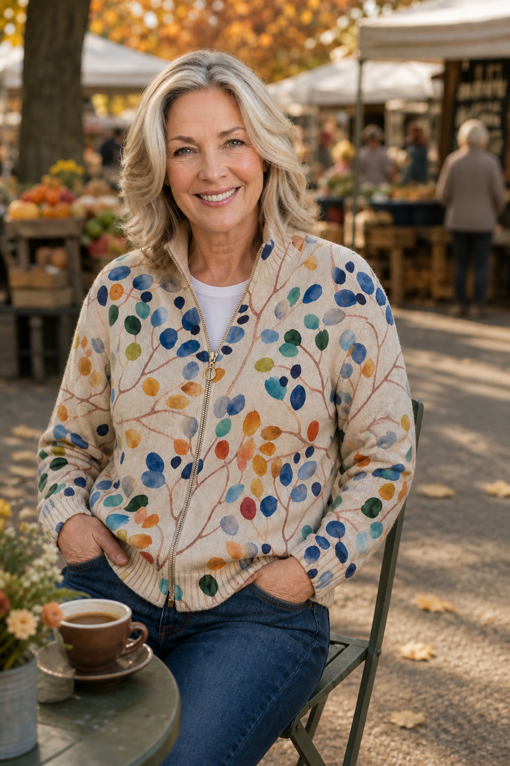Botanical Print Zip-Up Bomber Cardigan - Susan & Anne