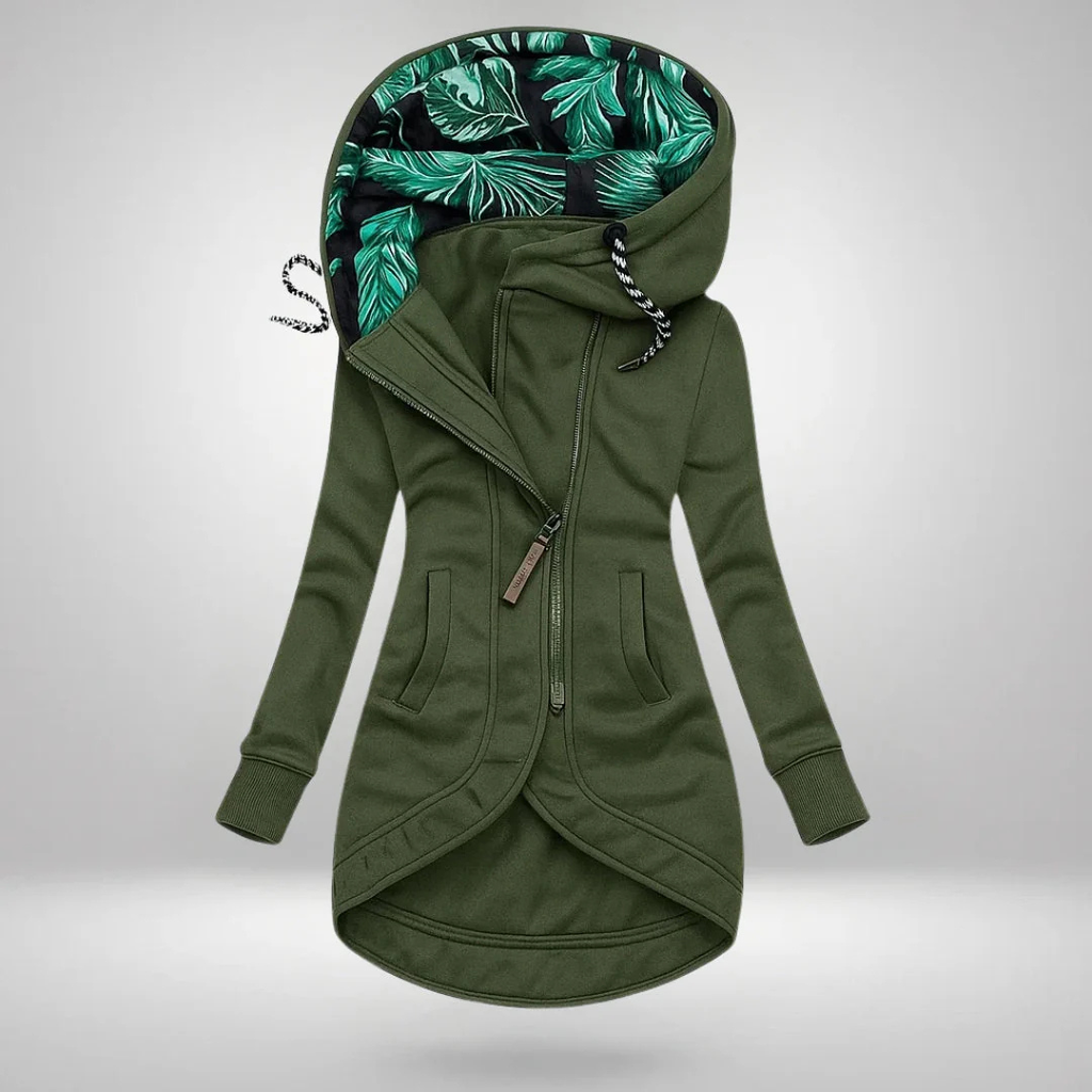 Hooded Curved-Hem Zip Coat – Susan & Anne