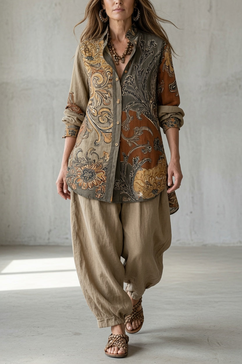 Printed Shirt and Trousers Vintage Set - Susan & Anne