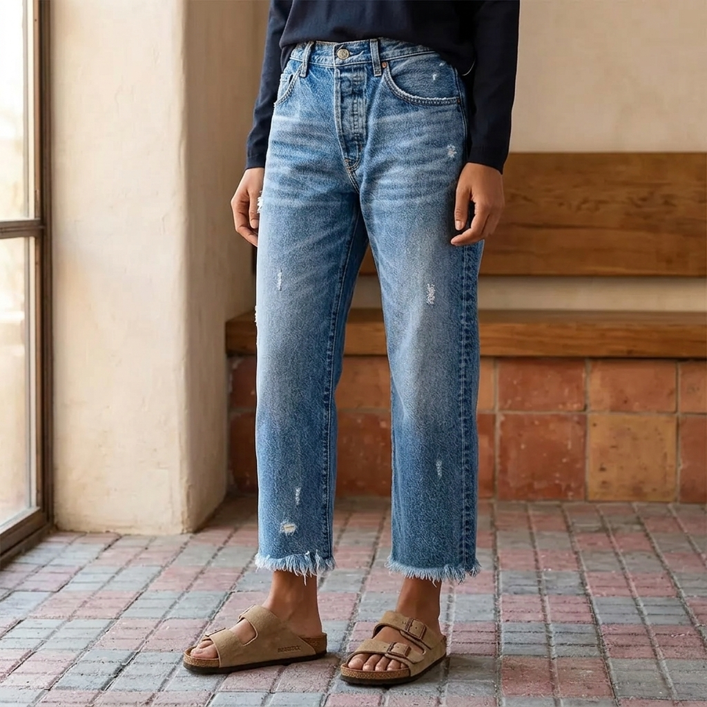 Vivara - Retro Fringed Cropped Straight Leg Jeans