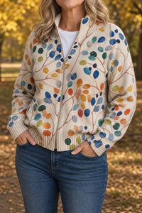 Botanical Print Zip-Up Bomber Cardigan - Susan & Anne