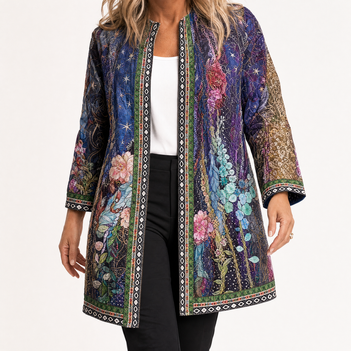 Art-Print Open Jacket for Effortless Style - Susan & Anne