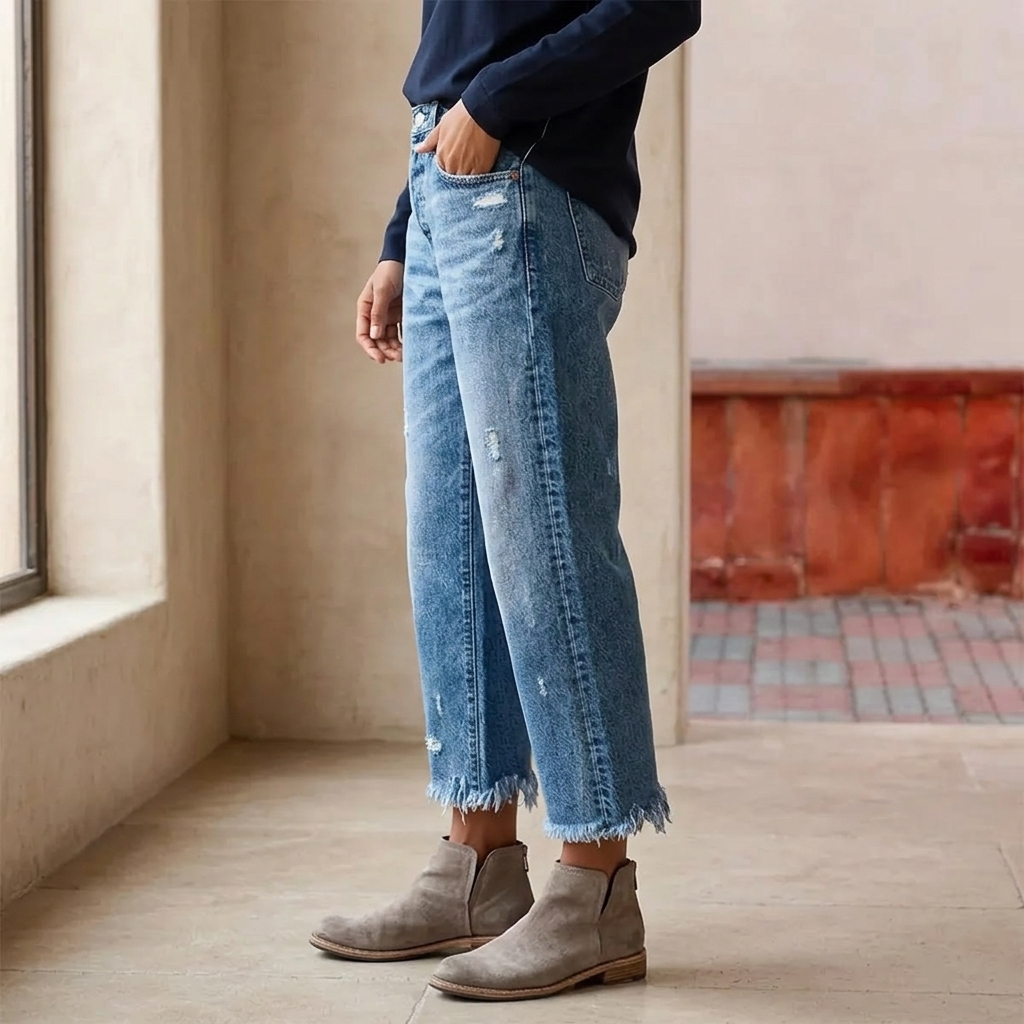 Vivara - Retro Fringed Cropped Straight Leg Jeans