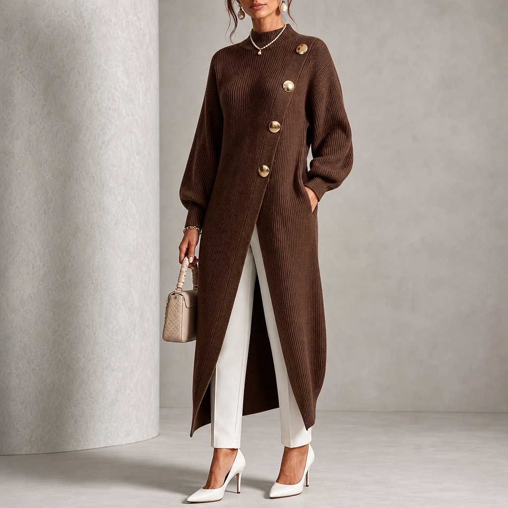 Gold-Button Long Ribbed Knit Tunic – Susan & Anne