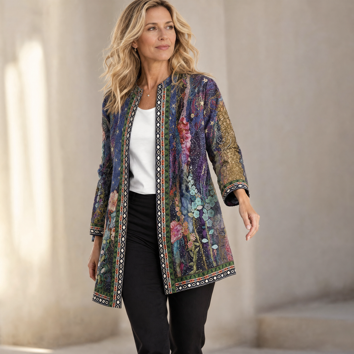 Art-Print Open Jacket for Effortless Style - Susan & Anne