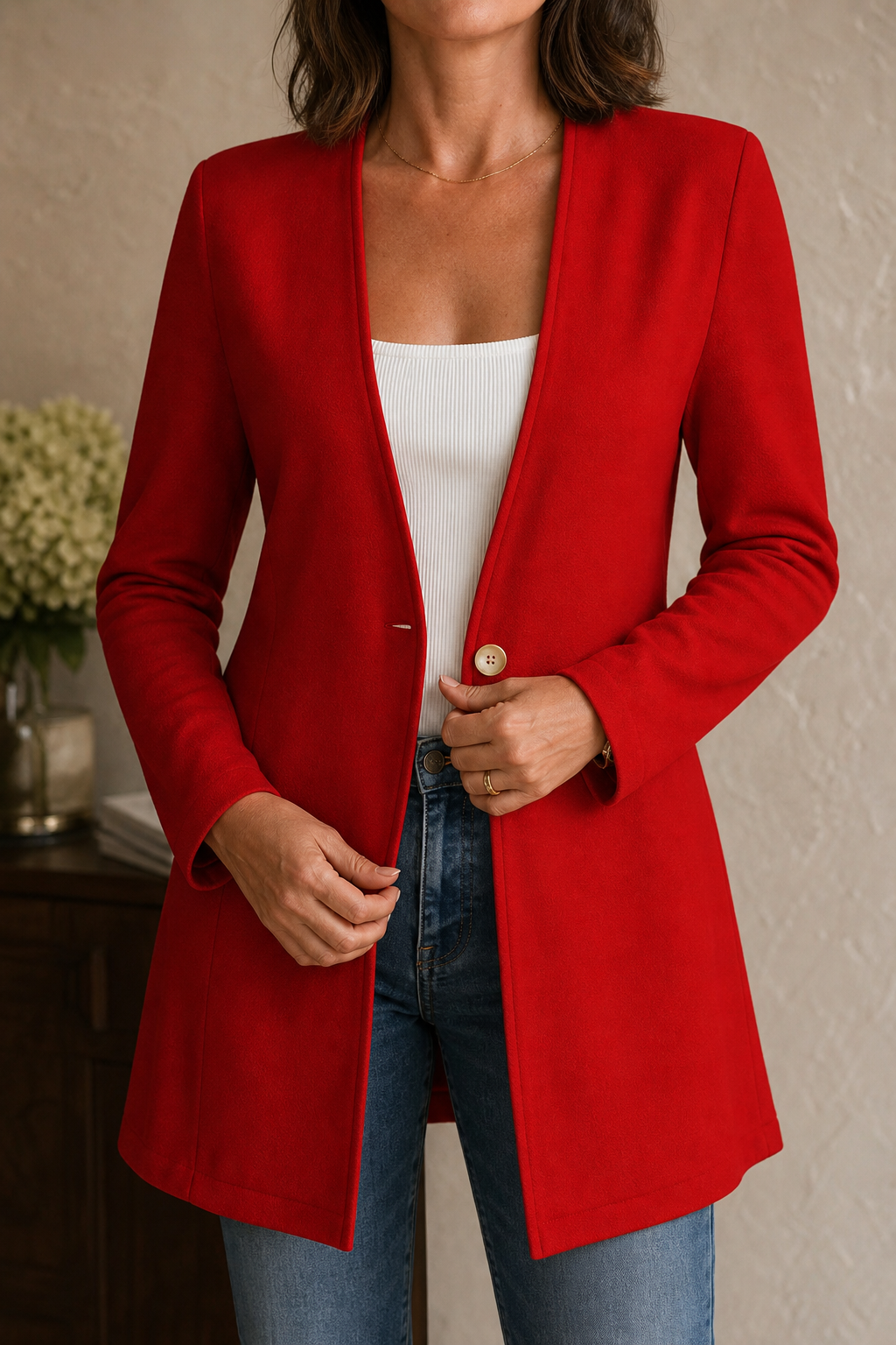 V-Neck Single-Button A-Line Blazer - Susan & Anne