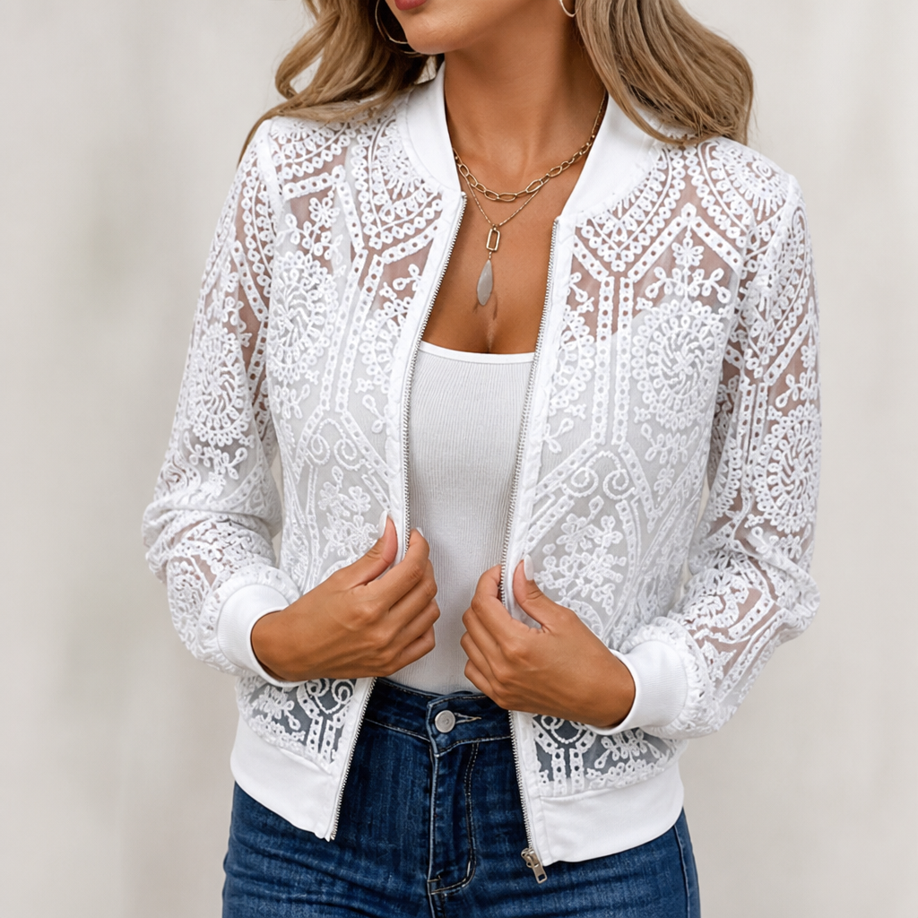 Sheer Floral Lace Bomber Jacket - Susan & Anne