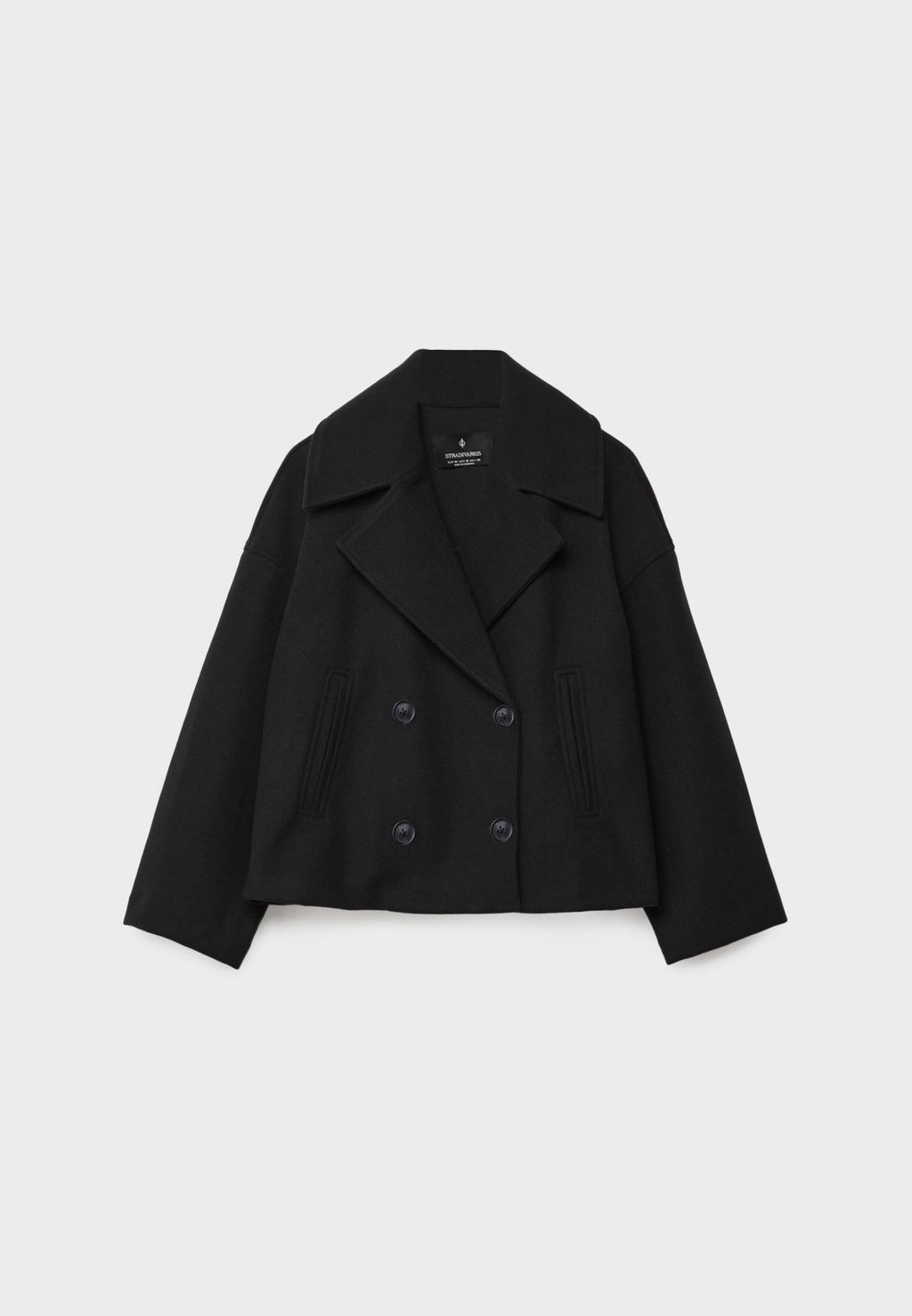 Elegant Wool Peacoat Jacket for Women with Notch Lapel Long Sleeve Double Breasted Cropped Oversized Style - Susan & Anne