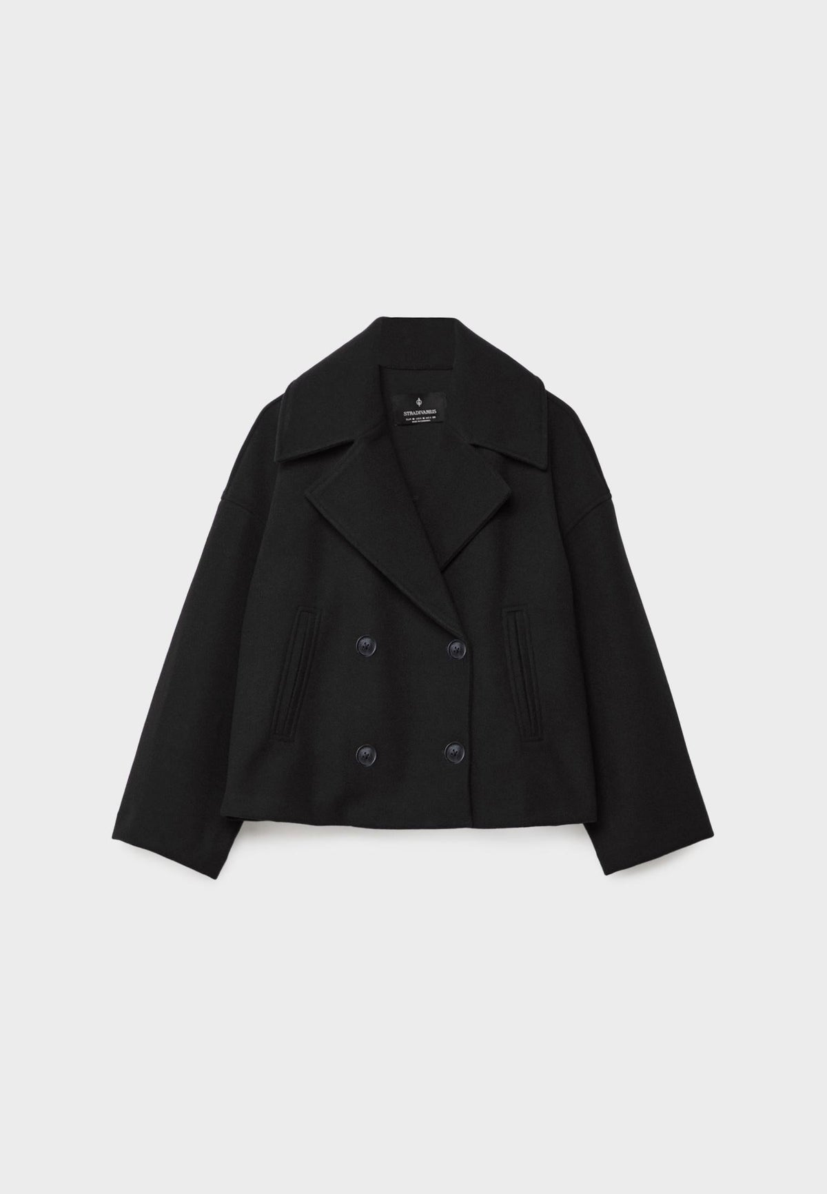 Elegant Wool Peacoat Jacket for Women with Notch Lapel Long Sleeve Double Breasted Cropped Oversized Style - Susan & Anne