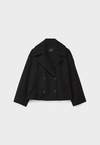Elegant Wool Peacoat Jacket for Women with Notch Lapel Long Sleeve Double Breasted Cropped Oversized Style - Susan & Anne