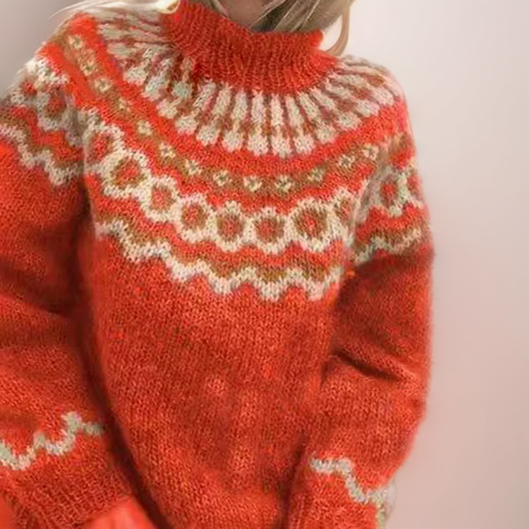 Comfortable Fair Isle Sweater for Women with High Neck Long Sleeve Relaxed Oversized Knit Style - Susan & Anne
