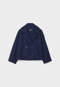 Elegant Wool Peacoat Jacket for Women with Notch Lapel Long Sleeve Double Breasted Cropped Oversized Style - Susan & Anne