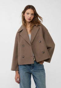 Elegant Wool Peacoat Jacket for Women with Notch Lapel Long Sleeve Double Breasted Cropped Oversized Style - Susan & Anne