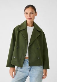 Elegant Wool Peacoat Jacket for Women with Notch Lapel Long Sleeve Double Breasted Cropped Oversized Style - Susan & Anne
