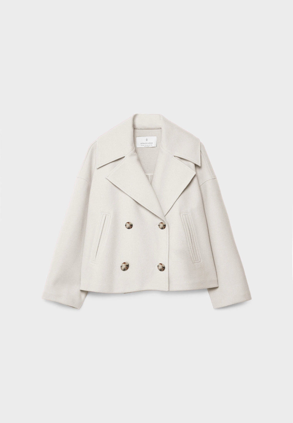 Elegant Wool Peacoat Jacket for Women with Notch Lapel Long Sleeve Double Breasted Cropped Oversized Style - Susan & Anne