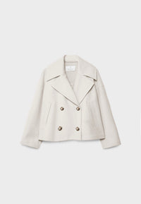Elegant Wool Peacoat Jacket for Women with Notch Lapel Long Sleeve Double Breasted Cropped Oversized Style - Susan & Anne