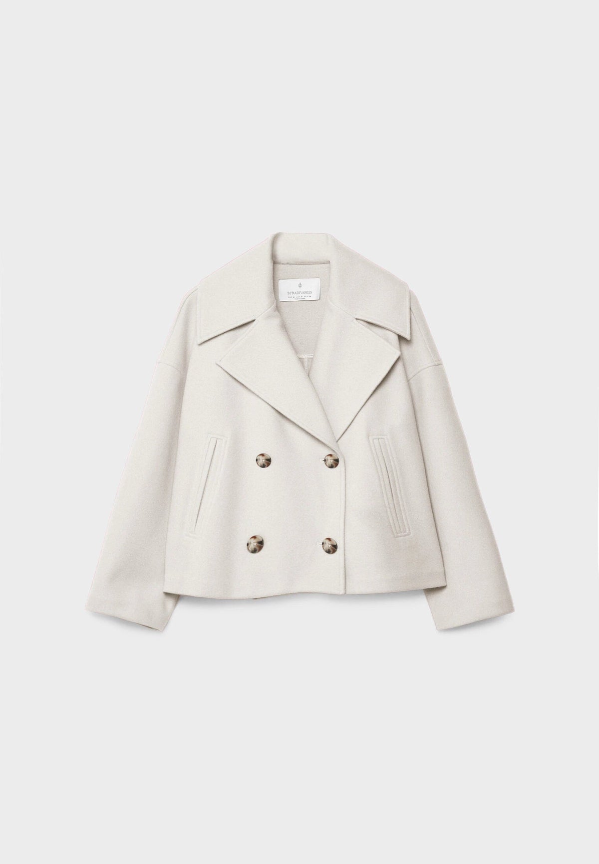 Elegant Wool Peacoat Jacket for Women with Notch Lapel Long Sleeve Double Breasted Cropped Oversized Style - Susan & Anne